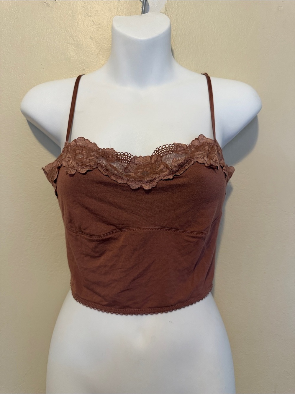 Victoria's Secret Brown Lace-Trim Cami Crop Top